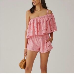 Anthropologie Coral Eyelet Off-Shoulder Romper